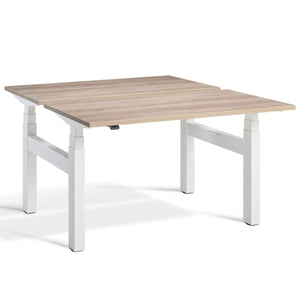 Duo Adjustable Desk Nebraska Oak Top White Frame