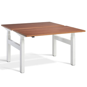 Duo Height Adjustable Workstation Natural Dijon Walnut Top White Frame