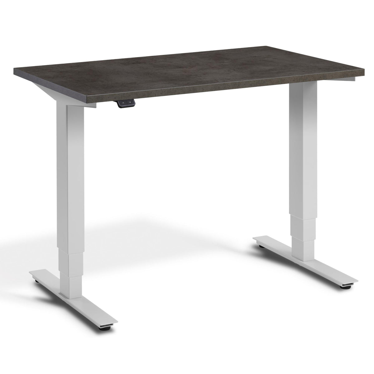 100 cm Height Adjustable Desk - Pacto Desk - Light Grey Frame - Dark Concrete Top - Studio Image