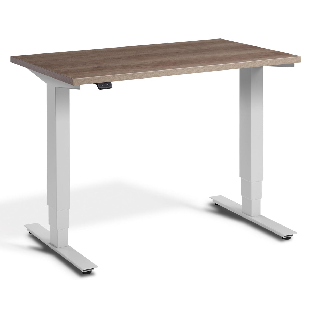 100 cm Height Adjustable Desk - Pacto Desk - Light Grey Frame - Grey Nebraska Oak Top - Studio Image