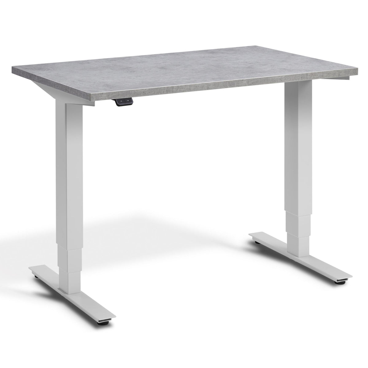 100 cm Height Adjustable Desk - Pacto Desk - Light Grey Frame - Light Concrete Top - Studio Image