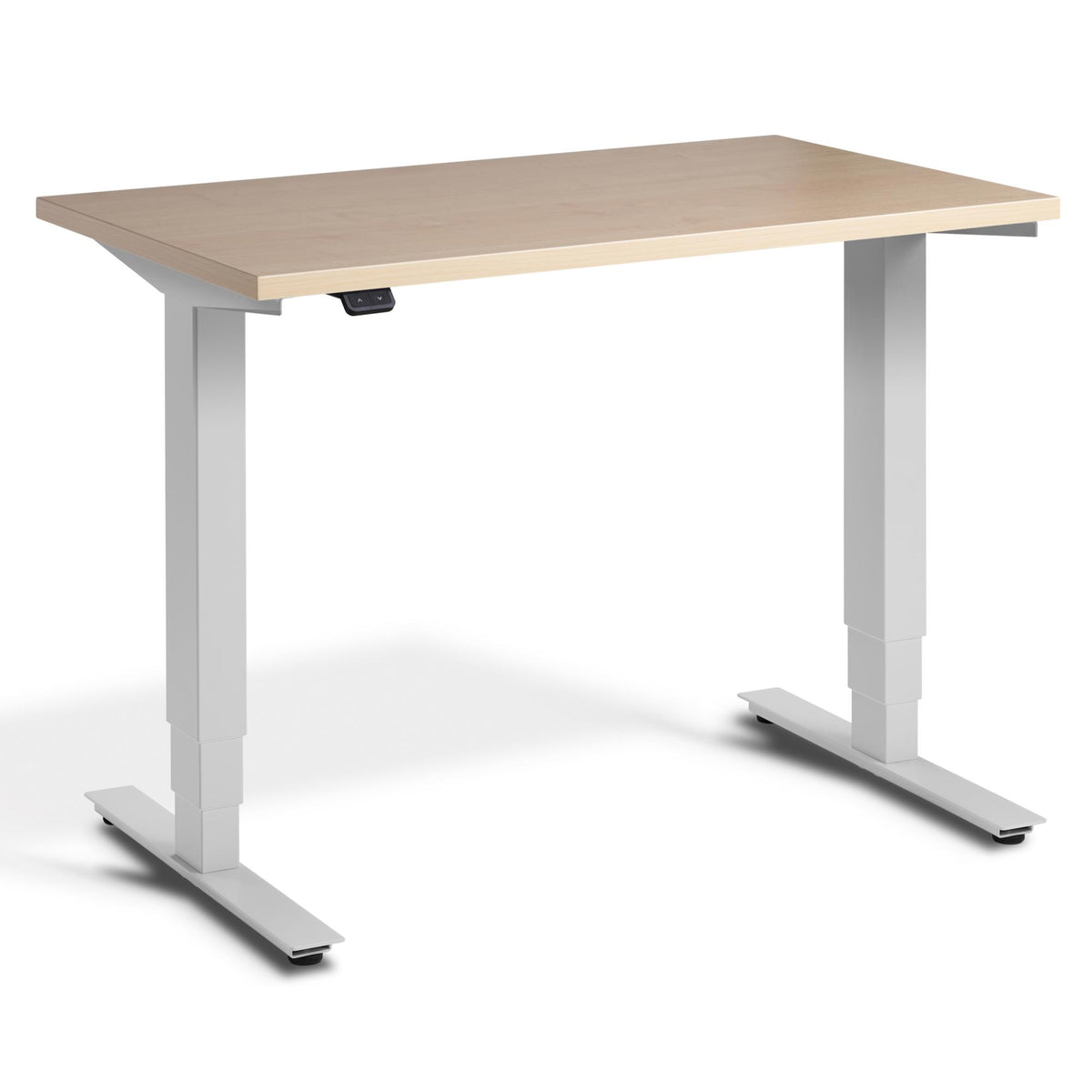 100 cm Height Adjustable Desk - Pacto Desk - Light Grey Frame - Maple Top - Studio Image