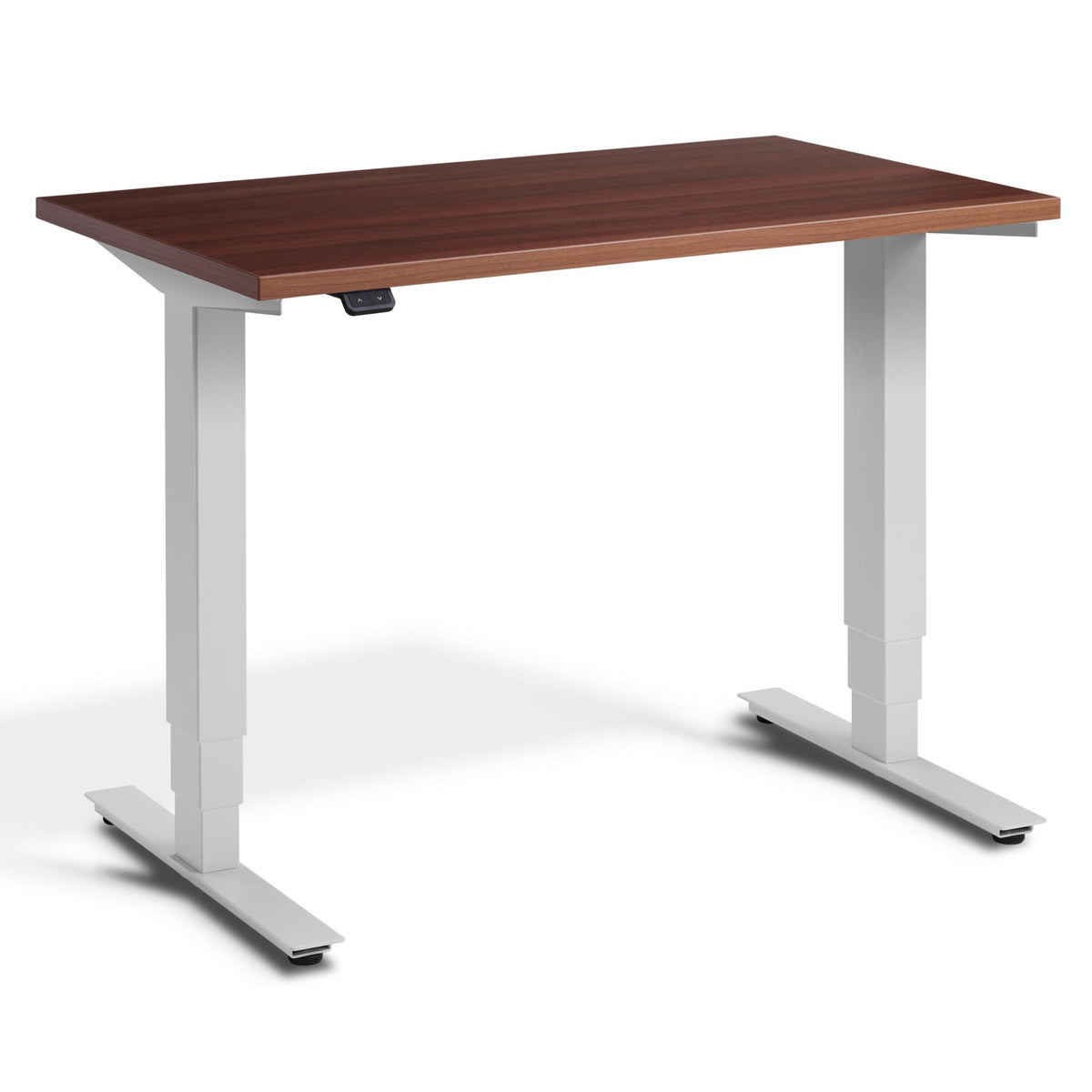 100 cm Height Adjustable Desk - Pacto Desk - Light Grey Frame - Natural Dijon Walnut Top - Studio Image
