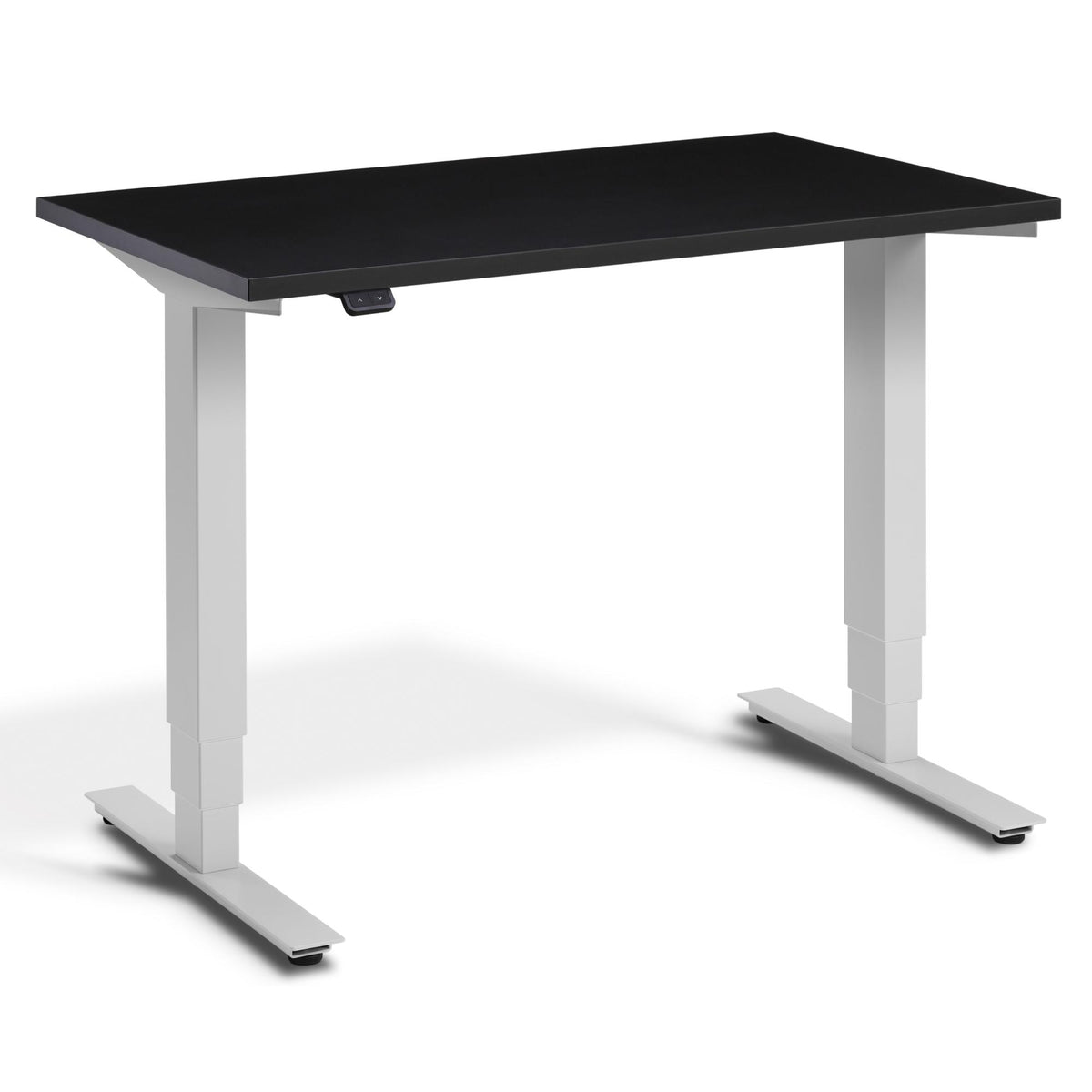 100 cm Height Adjustable Desk - Pacto Desk - Light Grey Frame - Soft Black Top - Studio Image