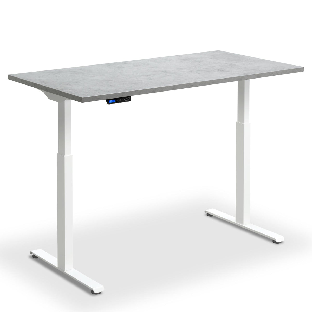 100cm wide standing desk light concrete top white frame front view