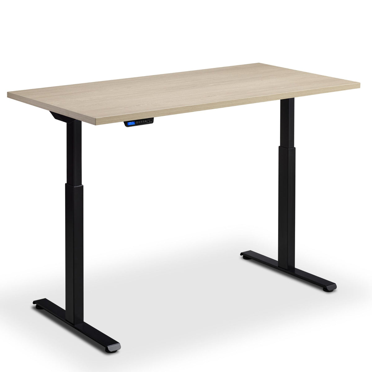 100cm wide standing desk natural oak top black frame front view