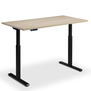 100cm wide standing desk natural oak top black frame front view