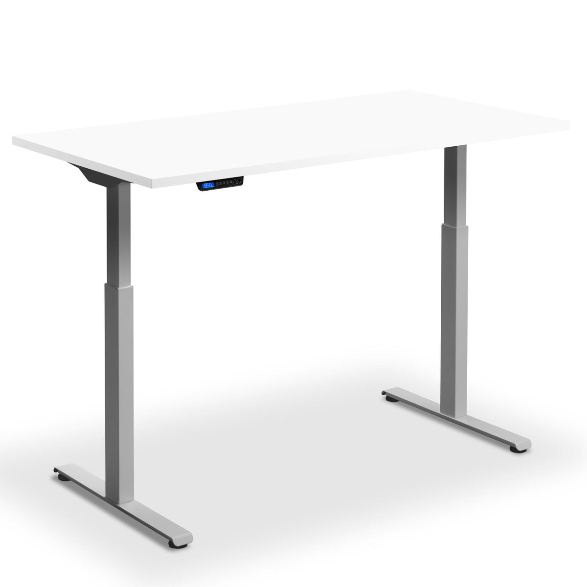 standing desk 100cm width white top silver frame front view