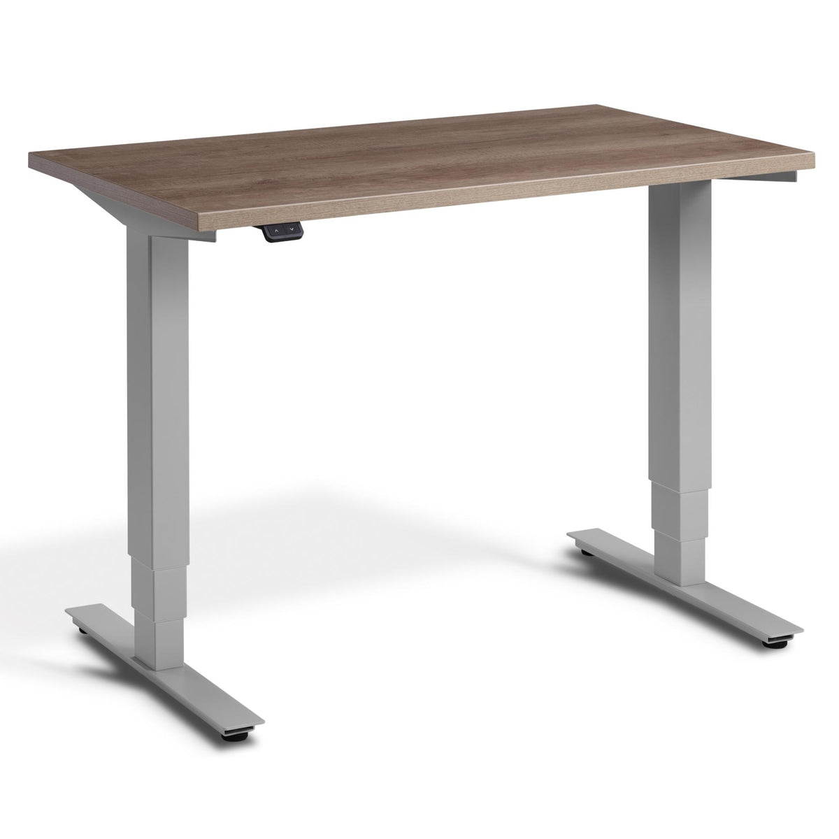 100cm Adjustable Desk - Pacto - Silver Frame - Grey Nebraska Oak Top - Studio Image