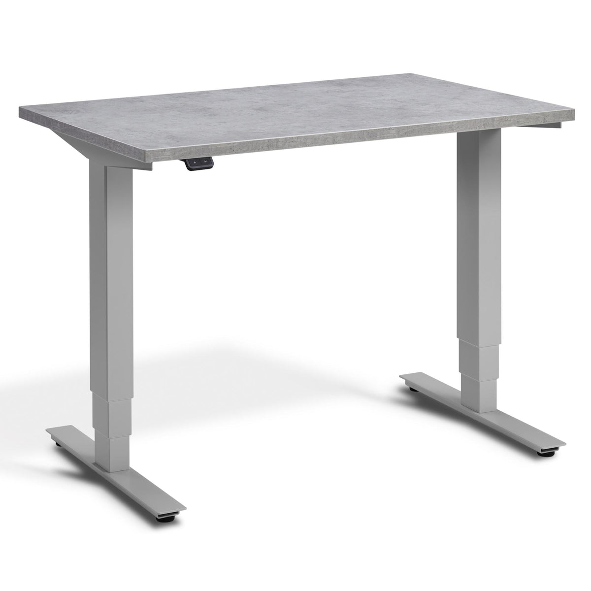 100cm Adjustable Desk - Pacto - Silver Frame - Light Concrete Top - Studio Image
