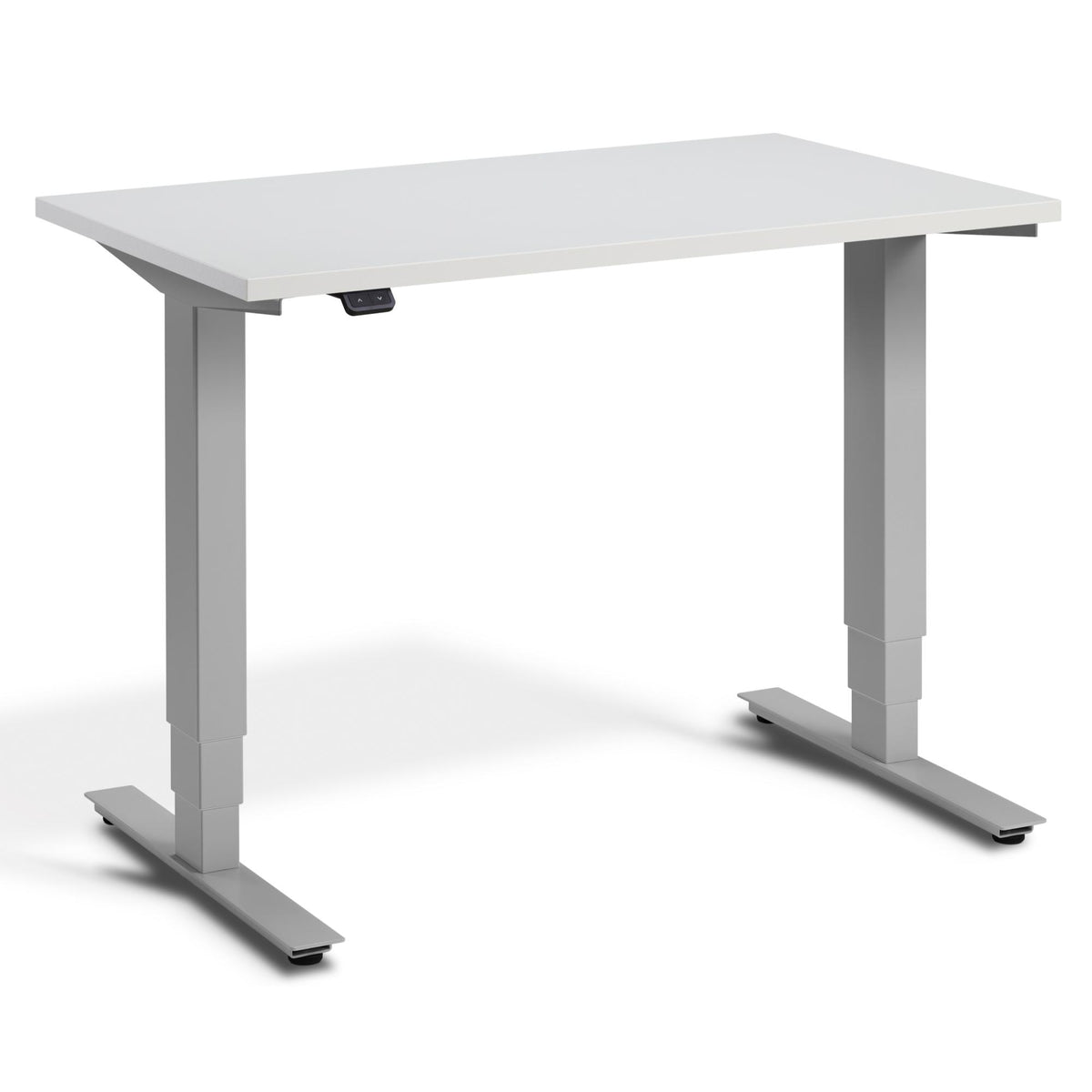 100cm Adjustable Desk - Pacto - Silver Frame - Light Grey Top - Studio Image