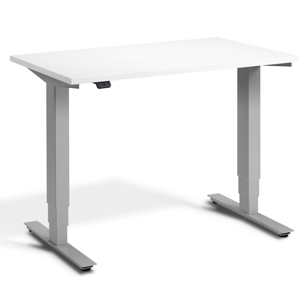 100cm Adjustable Desk - Pacto - Silver Frame - White Top - Studio Image