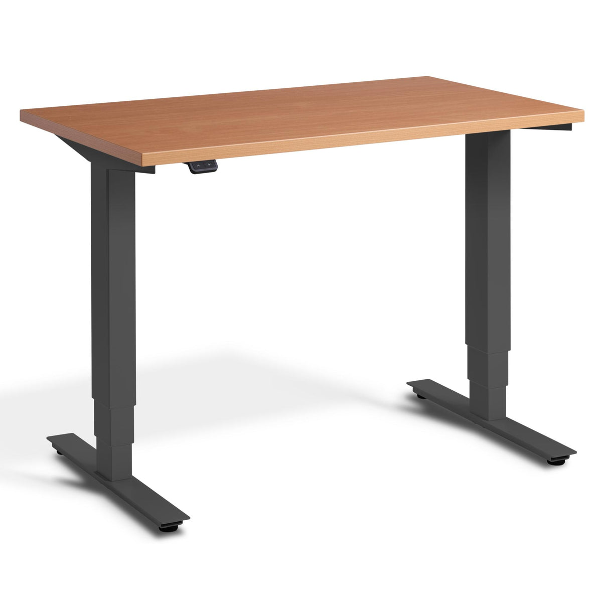 100cm Adjustable Height Desk - Pacto - Dark Grey Frame - Beech Top - Studio Image