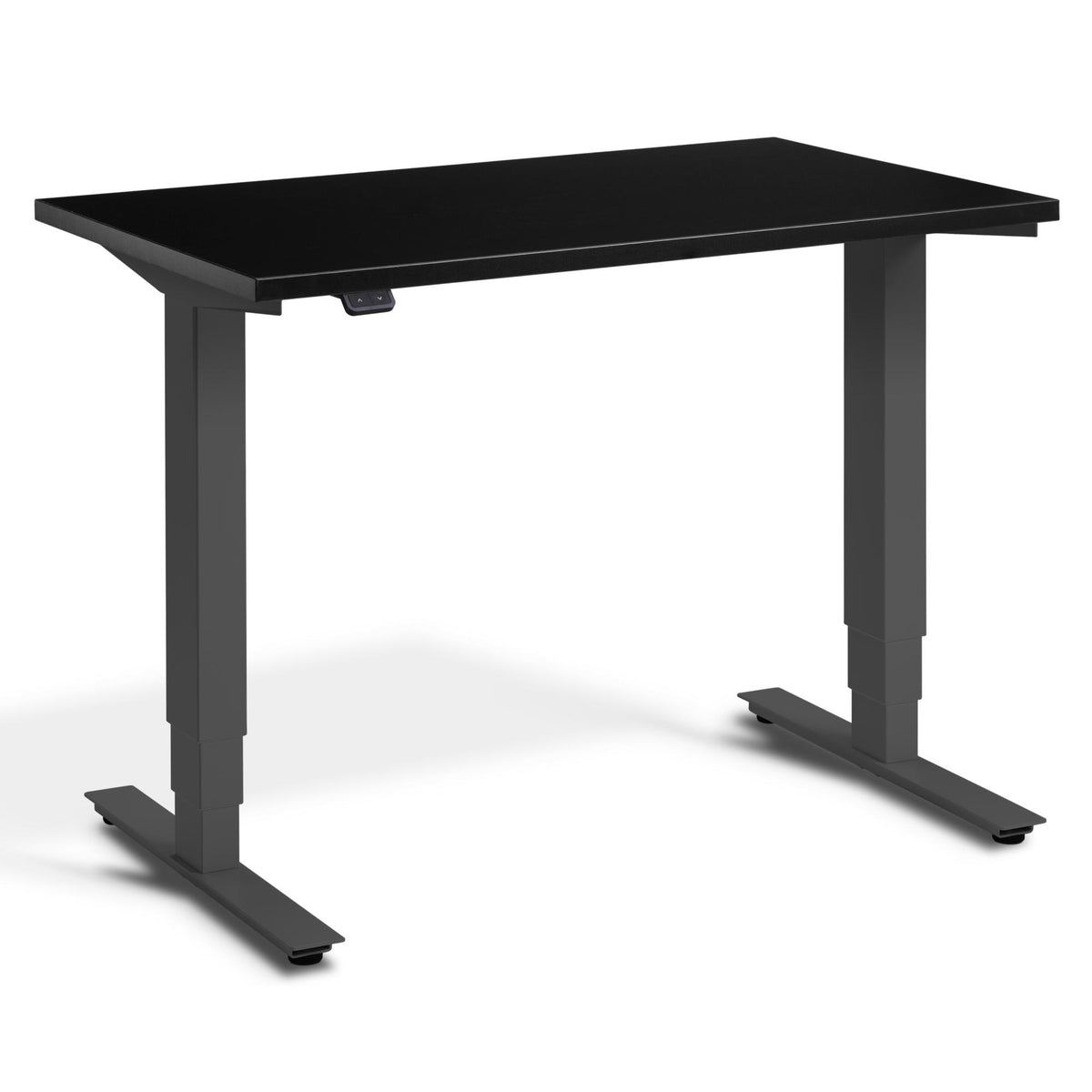 100cm Adjustable Height Desk - Pacto - Dark Grey Frame - Black Top - Studio Image
