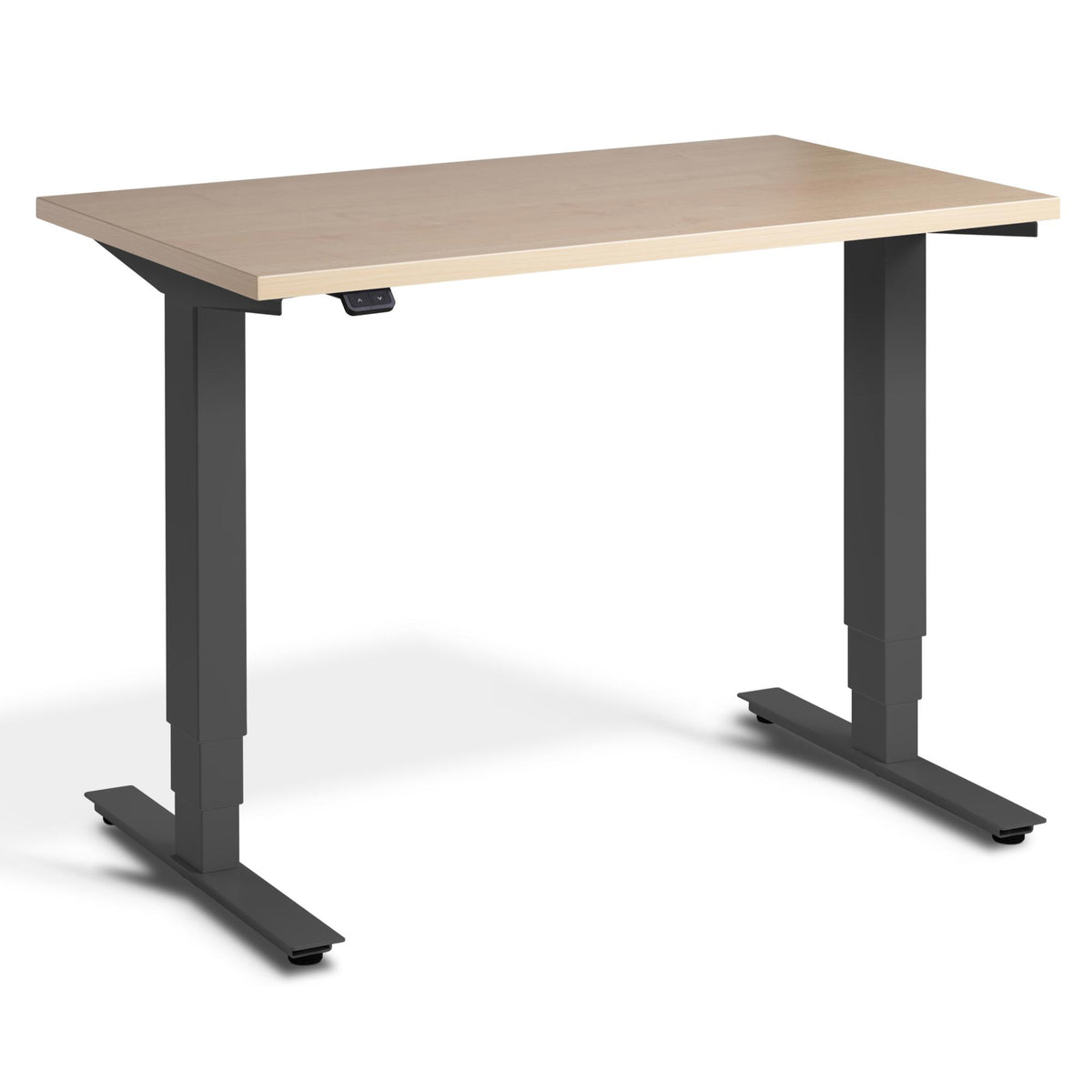 100cm Adjustable Height Desk - Pacto - Dark Grey Frame - Maple Top - Studio Image