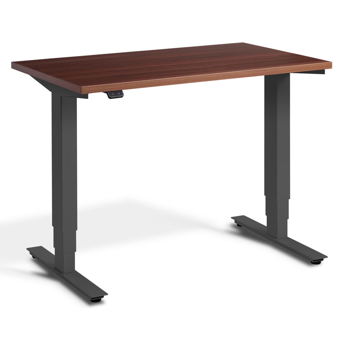 100cm Adjustable Height Desk - Pacto - Dark Grey Frame - Natural Dijon Walnut Top - Studio Image