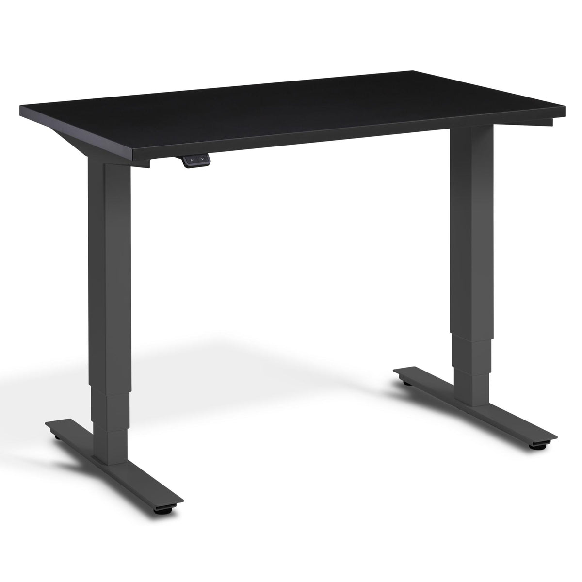 100cm Adjustable Height Desk - Pacto - Dark Grey Frame - Soft Black Top - Studio Image