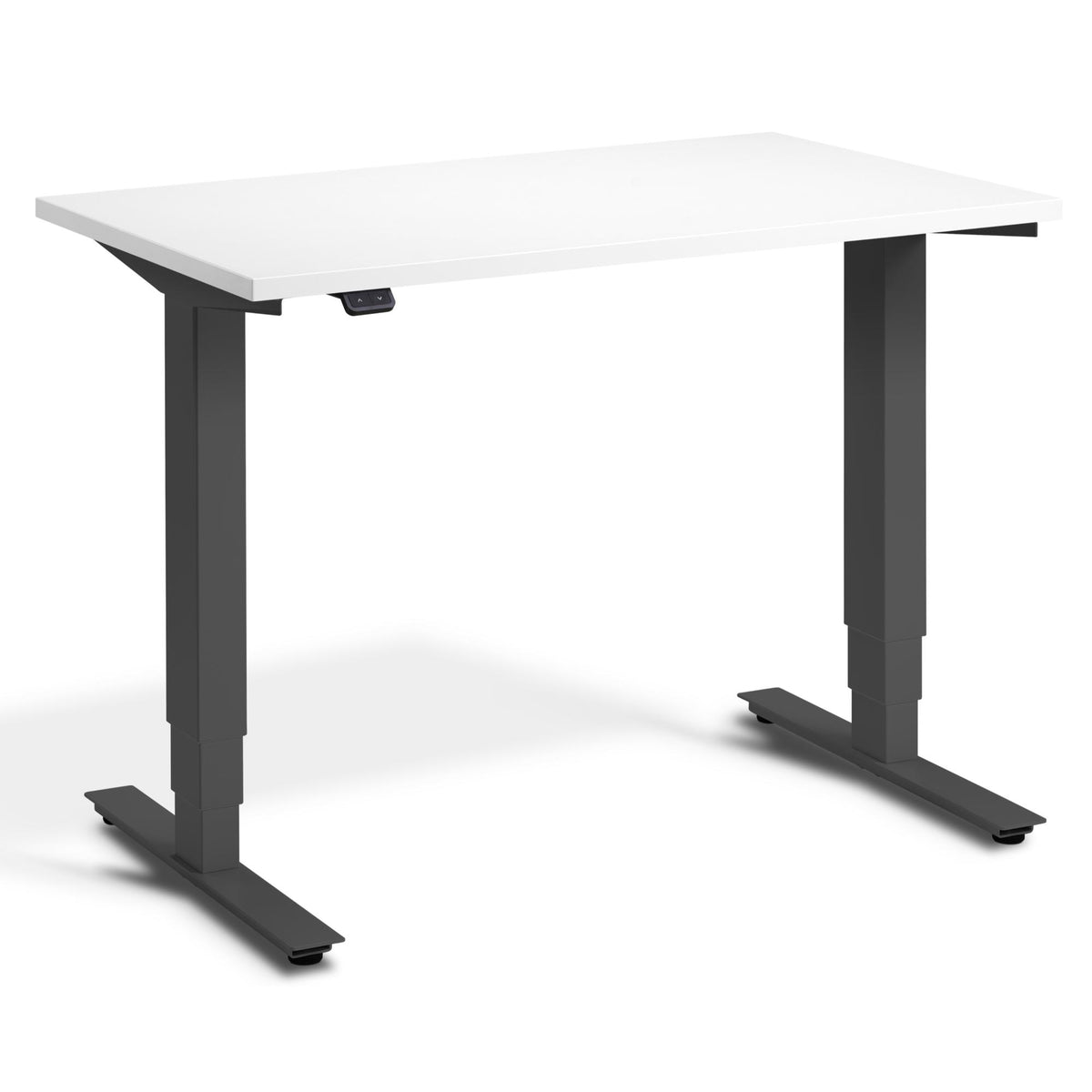 100cm Adjustable Height Desk - Pacto - Dark Grey Frame - White Top - Studio Image
