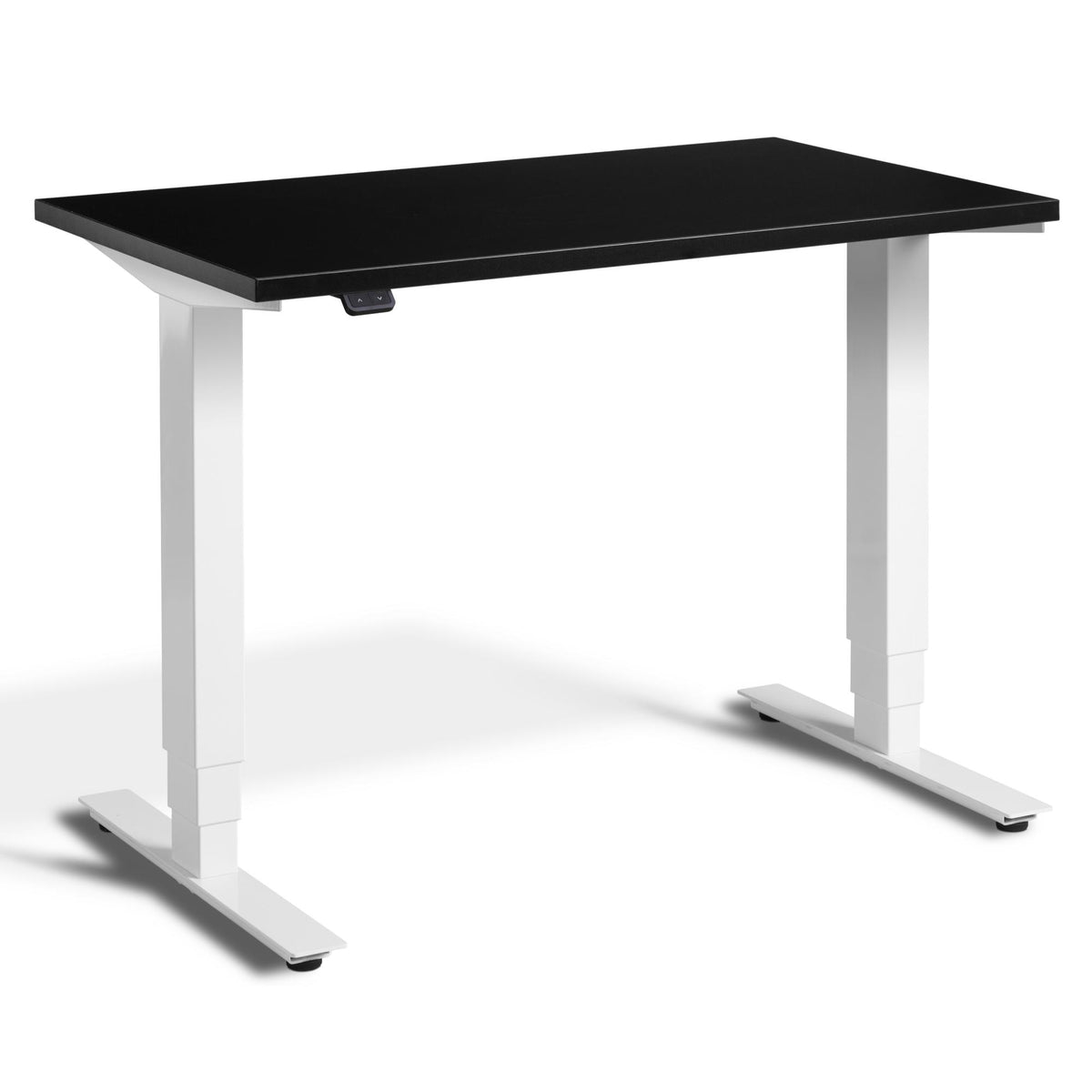 100cm Adjustable Height Desk - Pacto - White Frame - Black Top - Studio Image