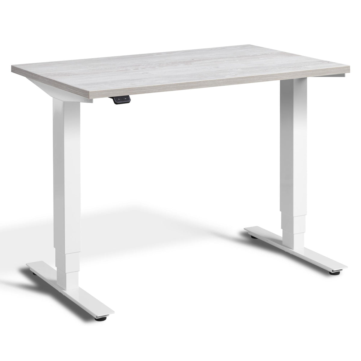 100cm Adjustable Height Desk - Pacto - White Frame - Cascina Pine Top - Studio Image
