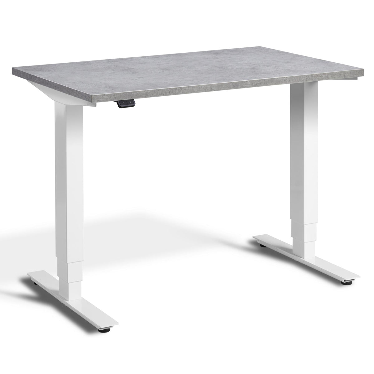 100cm Adjustable Height Desk - Pacto - White Frame - Light Concrete Top - Studio Image
