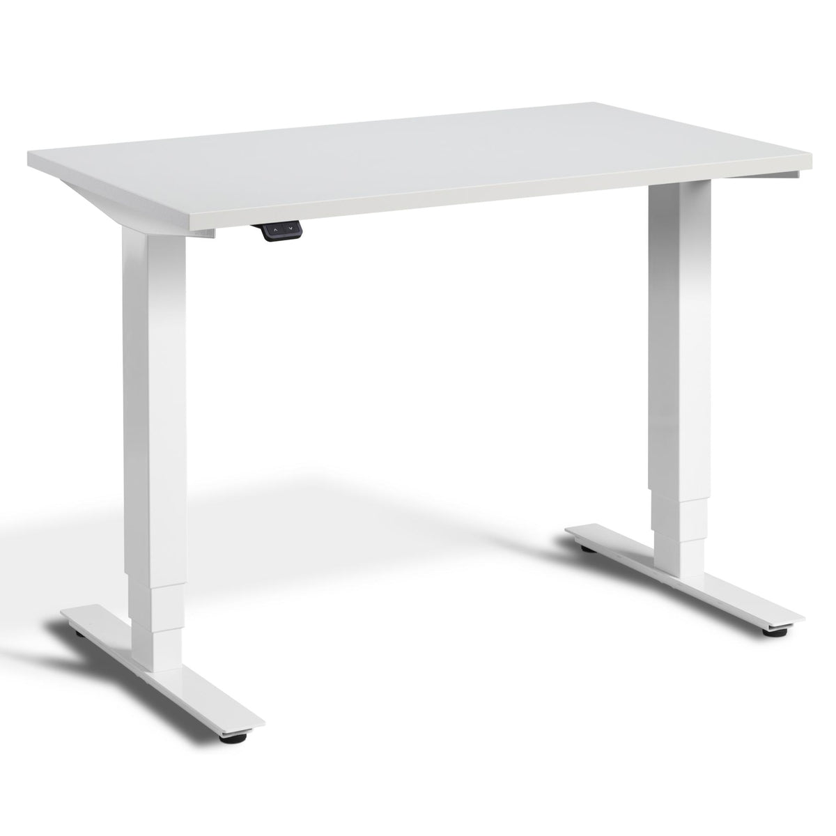 100cm Adjustable Height Desk - Pacto - White Frame - Light Grey Top - Studio Image