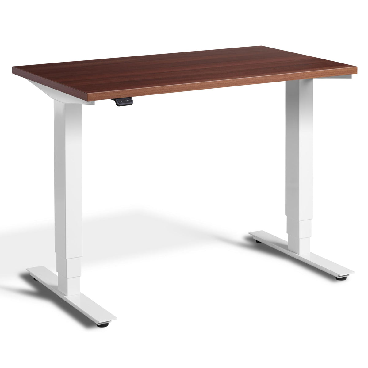 100cm Adjustable Height Desk - Pacto - White Frame - Natural Dijon Walnut Top - Studio Image