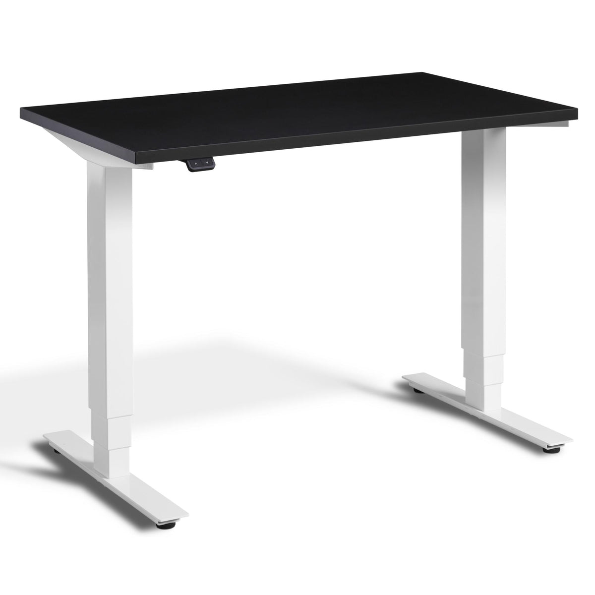 100cm Adjustable Height Desk - Pacto - White Frame - Soft Black Top - Studio Image