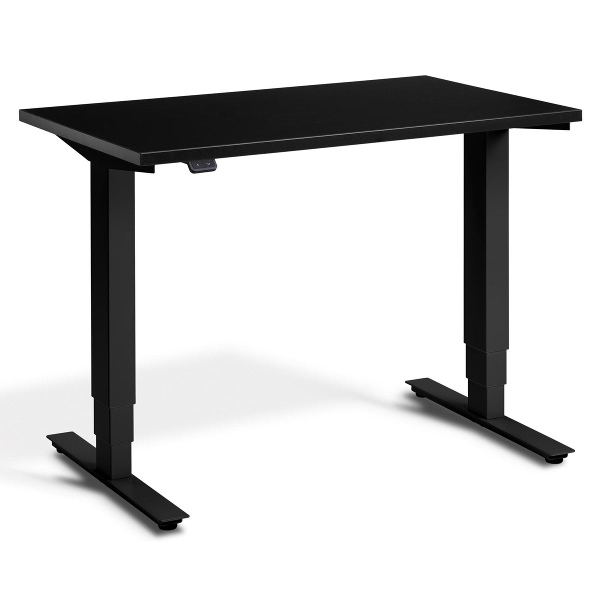 100cm Height Adjustable Desk - Pacto - Black Frame - Black Top - Studio Image