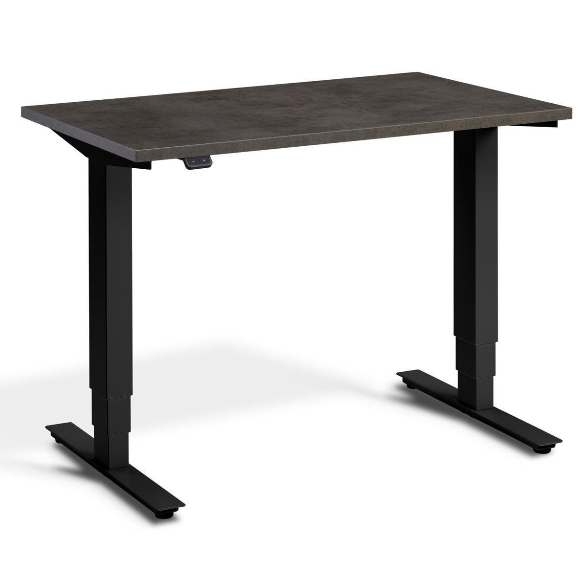 100cm Height Adjustable Desk - Pacto - Black Frame - Dark Concrete Top - Studio Image