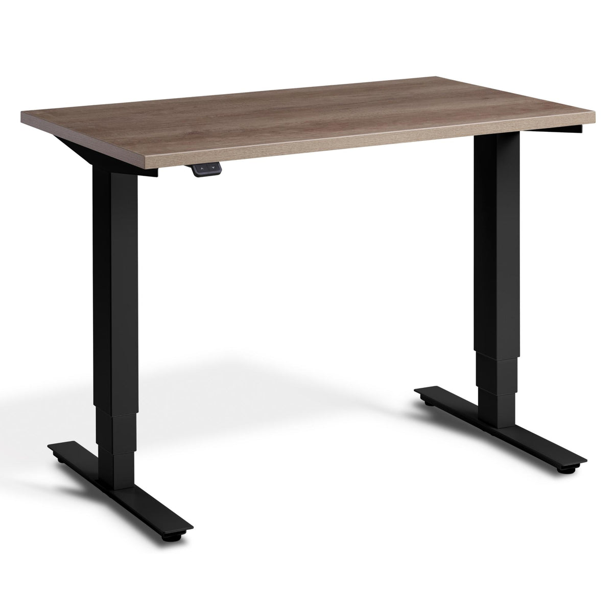 100cm Height Adjustable Desk - Pacto - Black Frame - Grey Nebraska Oak Top - Studio Image