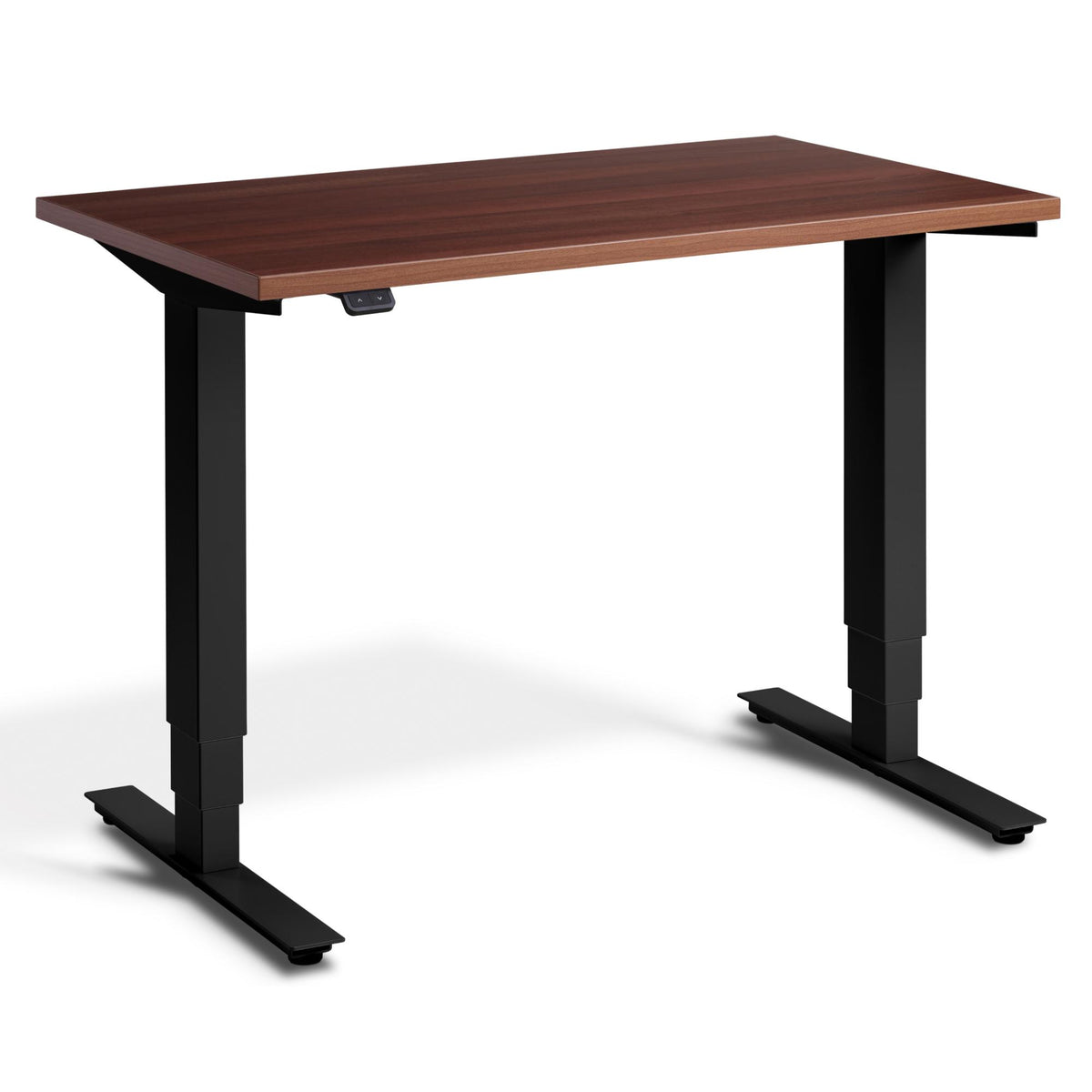 100cm Height Adjustable Desk - Pacto - Black Frame - Natural Dijon Walnut Top - Studio Image