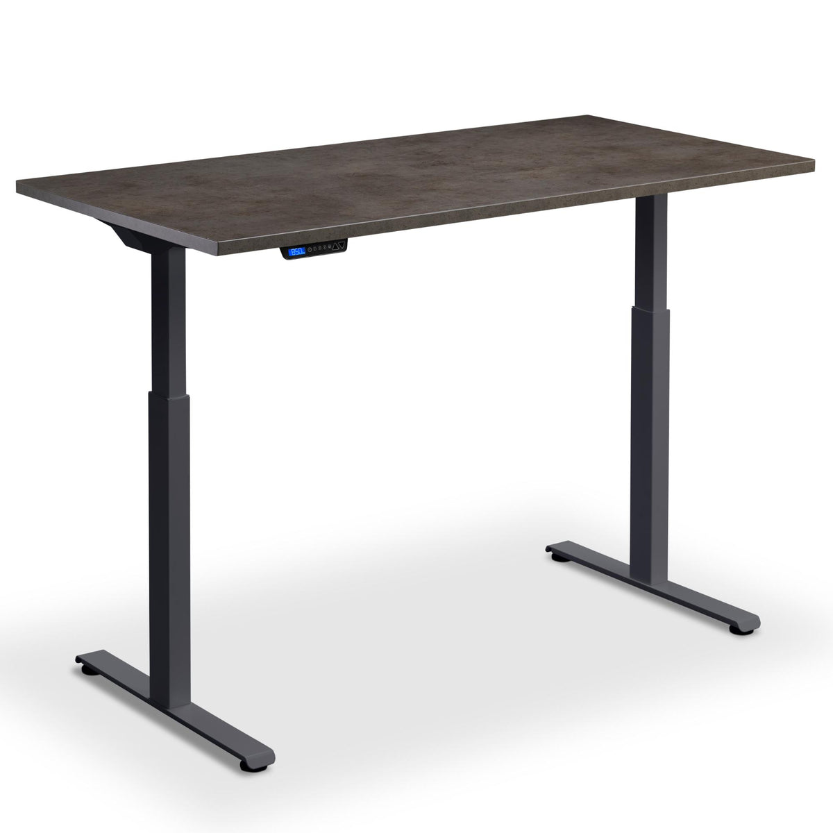 140cm Wide Standing Desk - Rize 140 - Anthracite Frame - Dark Concrete Top - Studio Image