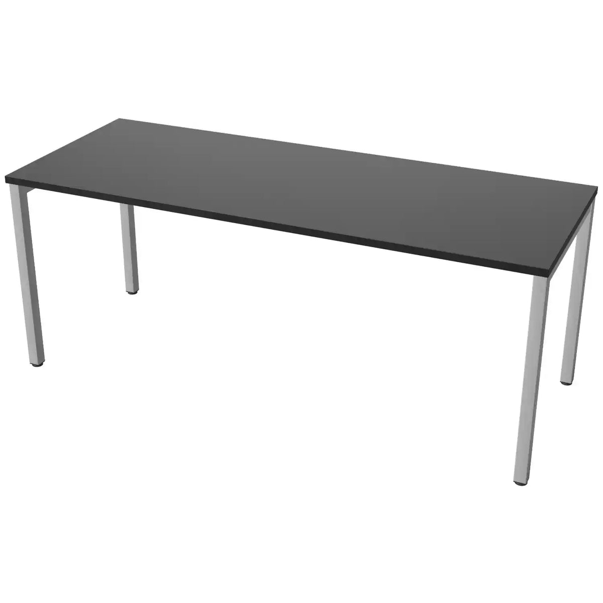 180 cm desk with 70cm depth, black top and silver frame