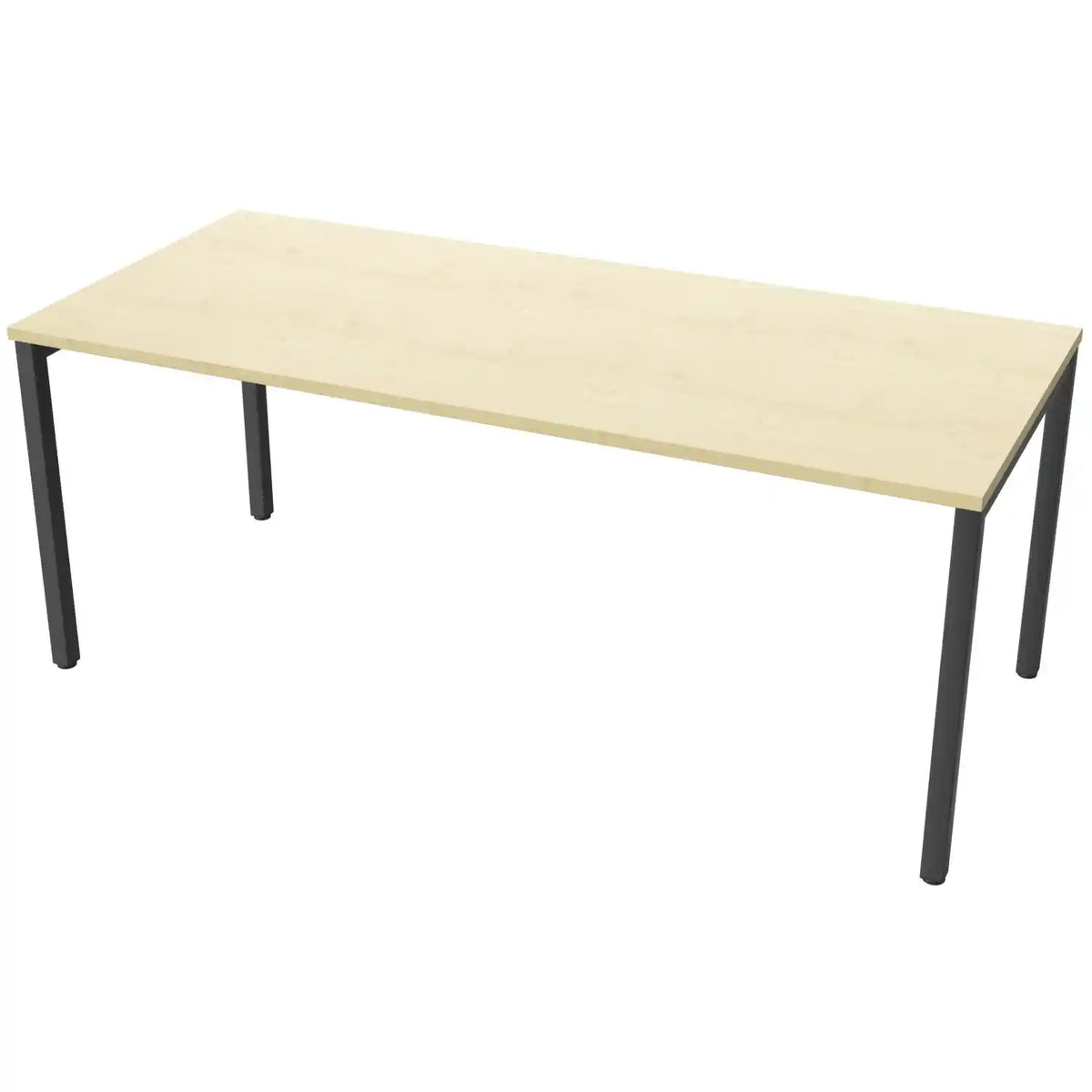 180 cm desk with 80cm depth, maple top and black frame