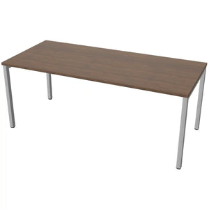 180cm desk with 80cm depth, antique walnut top and silver frame