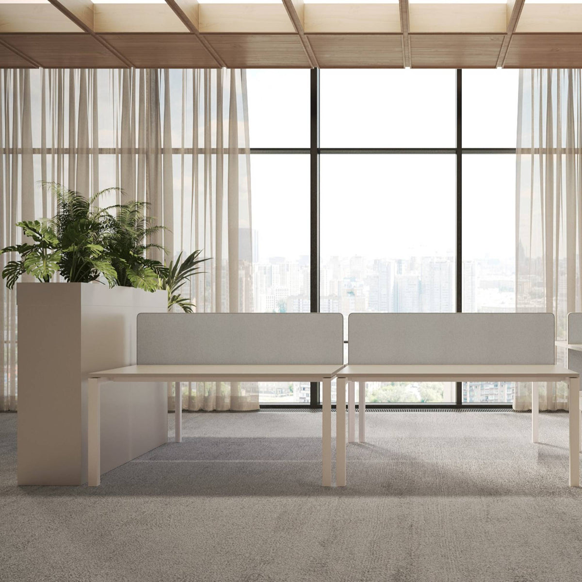 2 Person Back to Back Desk - Firmo 4 Person Bench Desk - White Frame - Office Setup - Front View