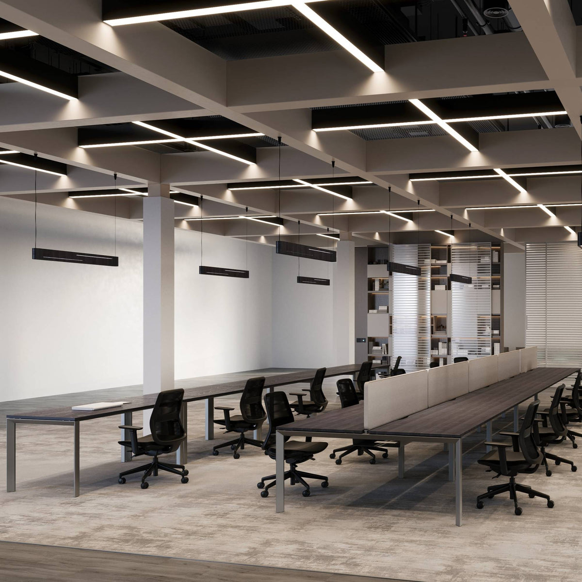 2 Person Back to Back Desk - Firmo Multiple Single and Dual Desk - Anthracite Frame - Office Setup - Side View