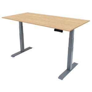 200cm electric standing desk with maple top and silver frame