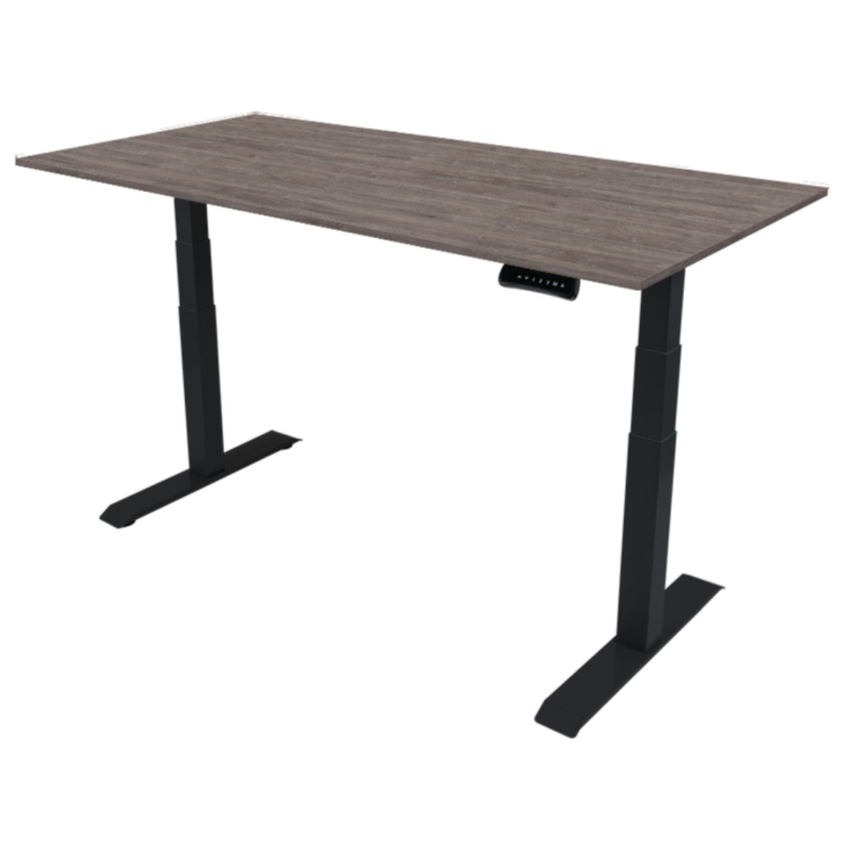 200cm height adjustable desk with grey oak top and black frame