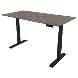 200cm height adjustable desk with grey oak top and black frame