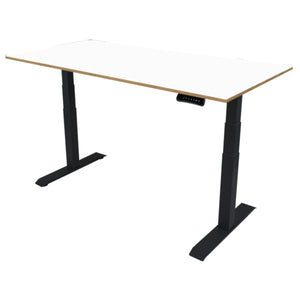 200cm height adjustable desk with white oak top and black frame