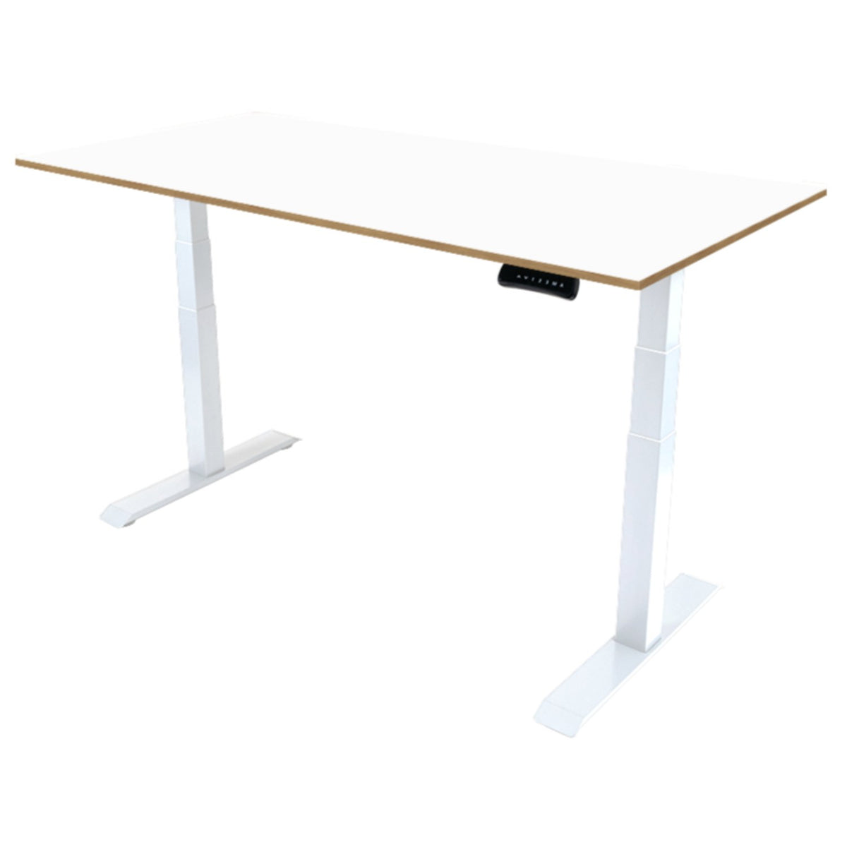 200cm height adjustable desk with white oak top and white frame