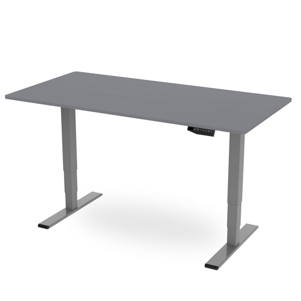 200cm sit stand desk with grey top and silver frame