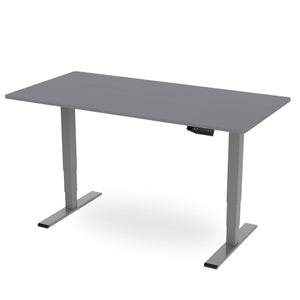 200cm sit stand desk with grey top and silver frame