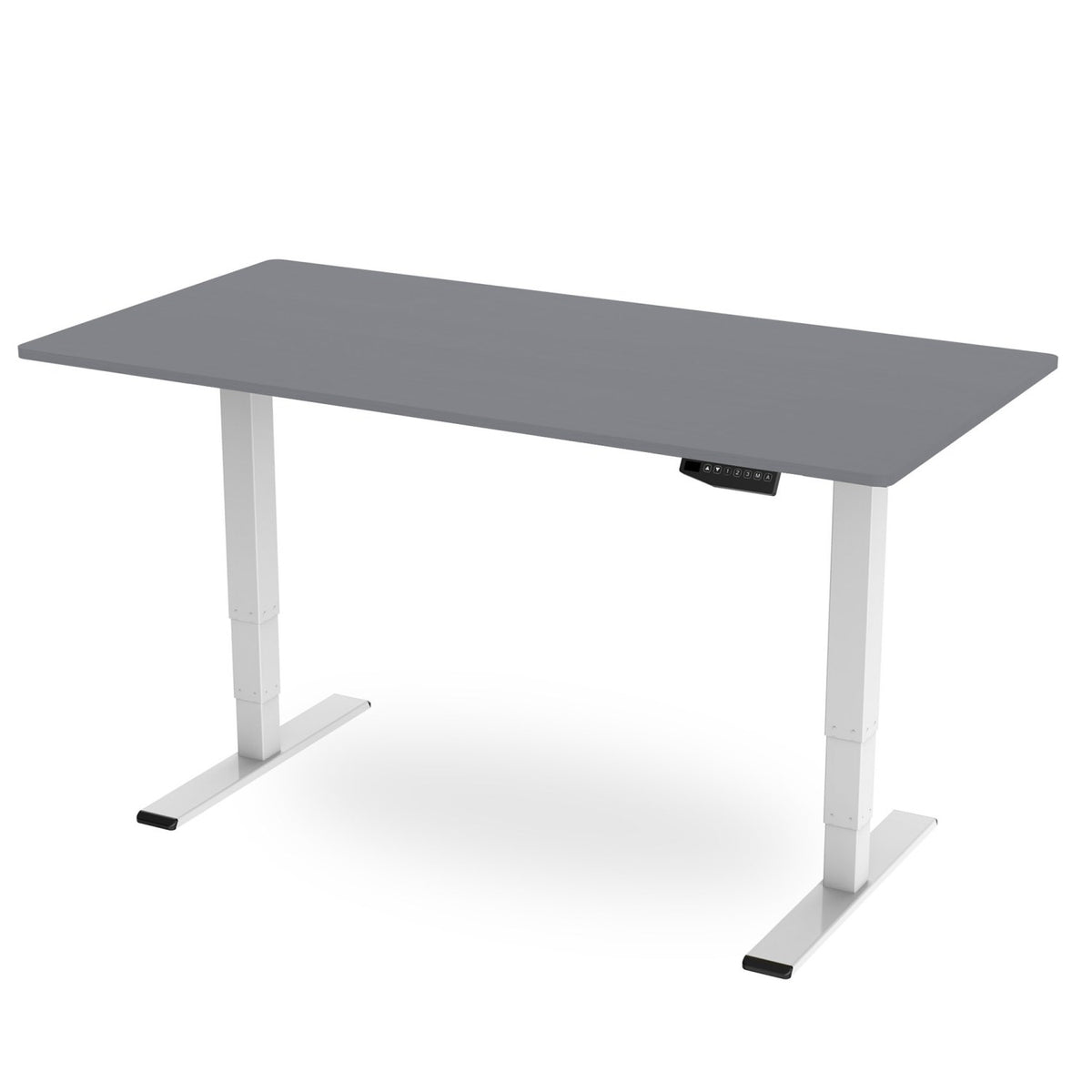 200cm sit stand desk with grey top and white frame