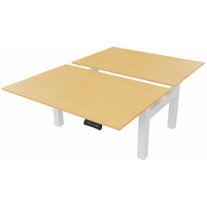 2 person standing desk with beech desk tops and white frame