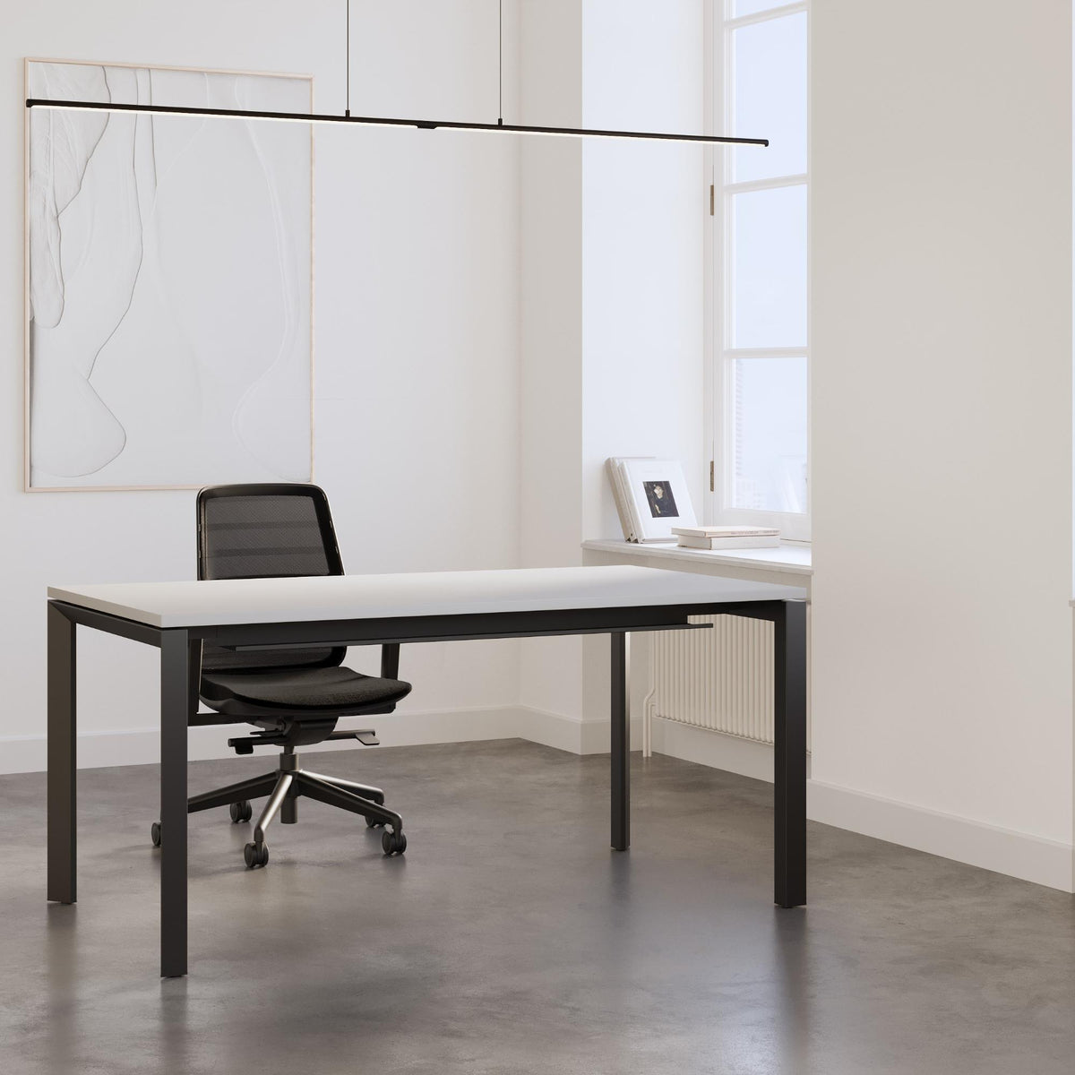 4 Legged Office Desk - Firmo 1 Person Desk - White Table - Office Setup - Angled View