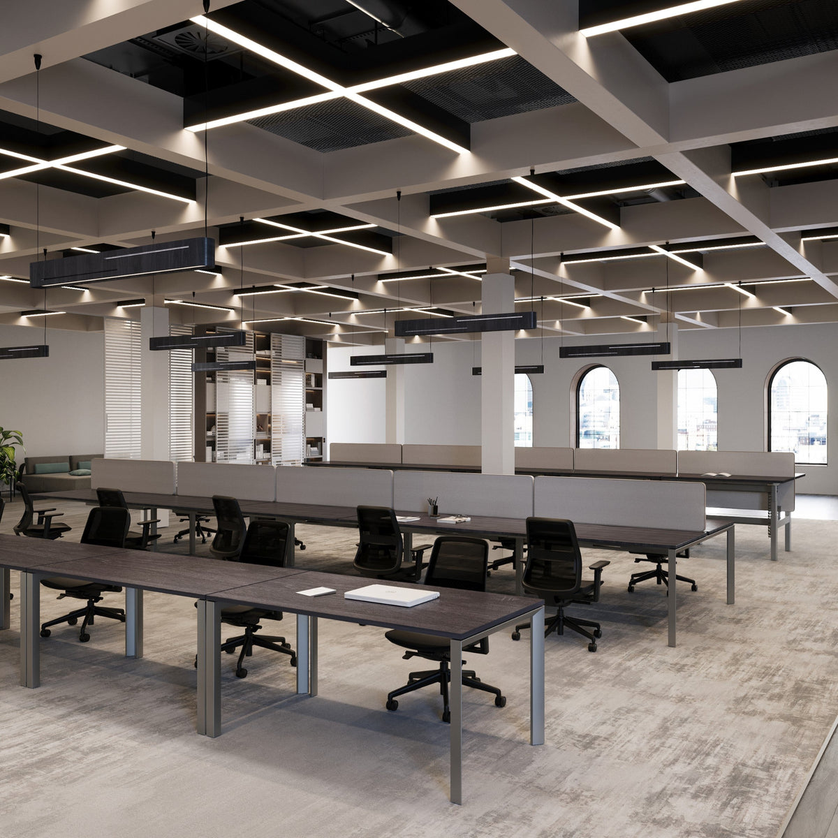 4 Legged Office Desk - Firmo Multiple Single and Dual Desk - Anthracite Frame - Office Setup - Front Side View