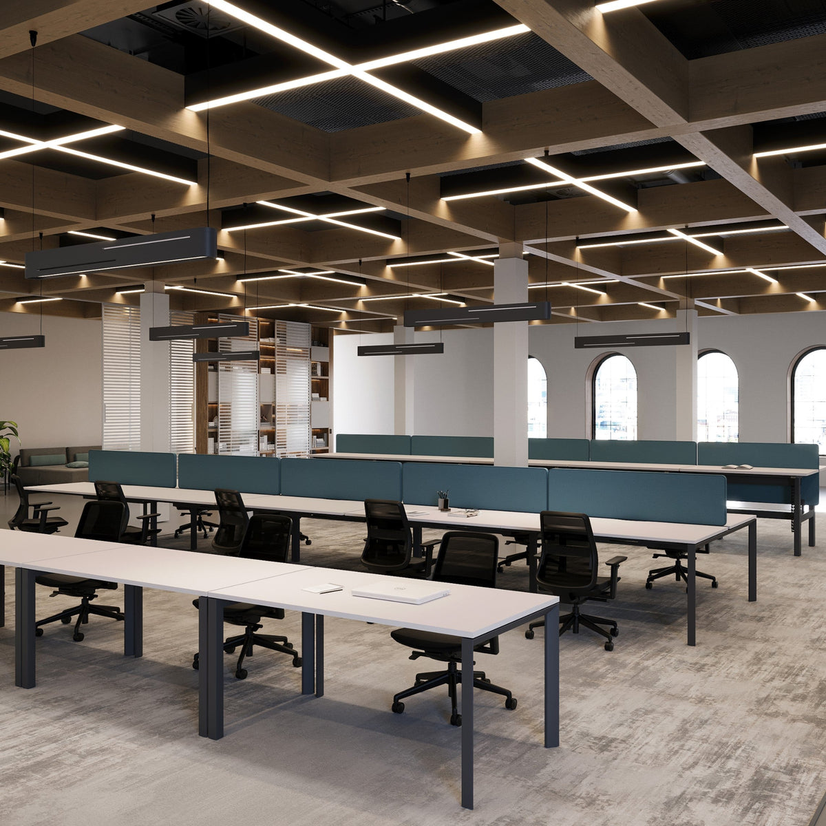 4 Legged Office Desk - Firmo Multiple Single and Dual Desk - White Table - Office Setup - Front Side View